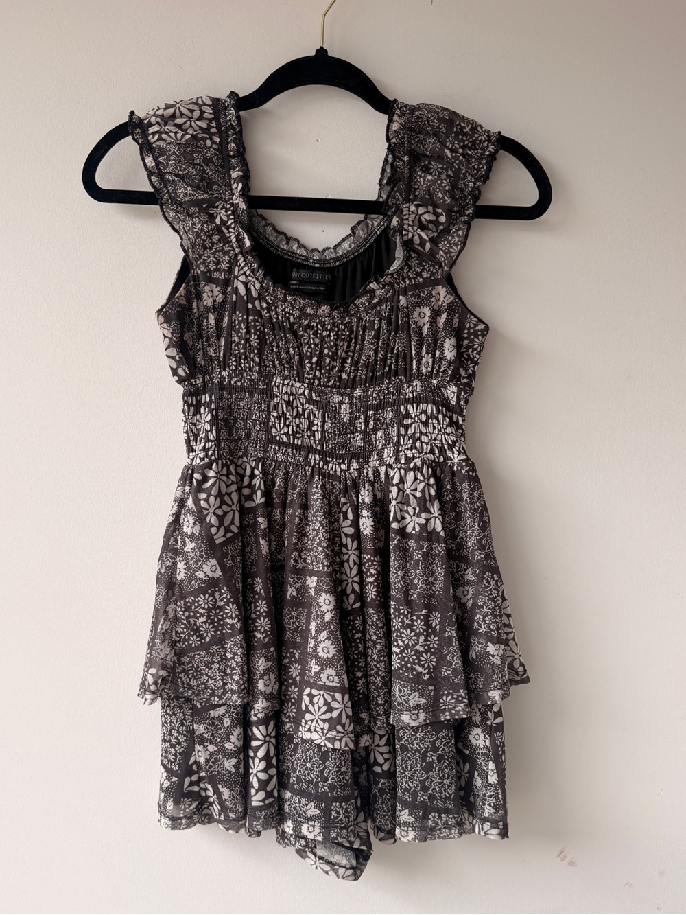 Urban Outfitters Black and White Floral Tiered Dress